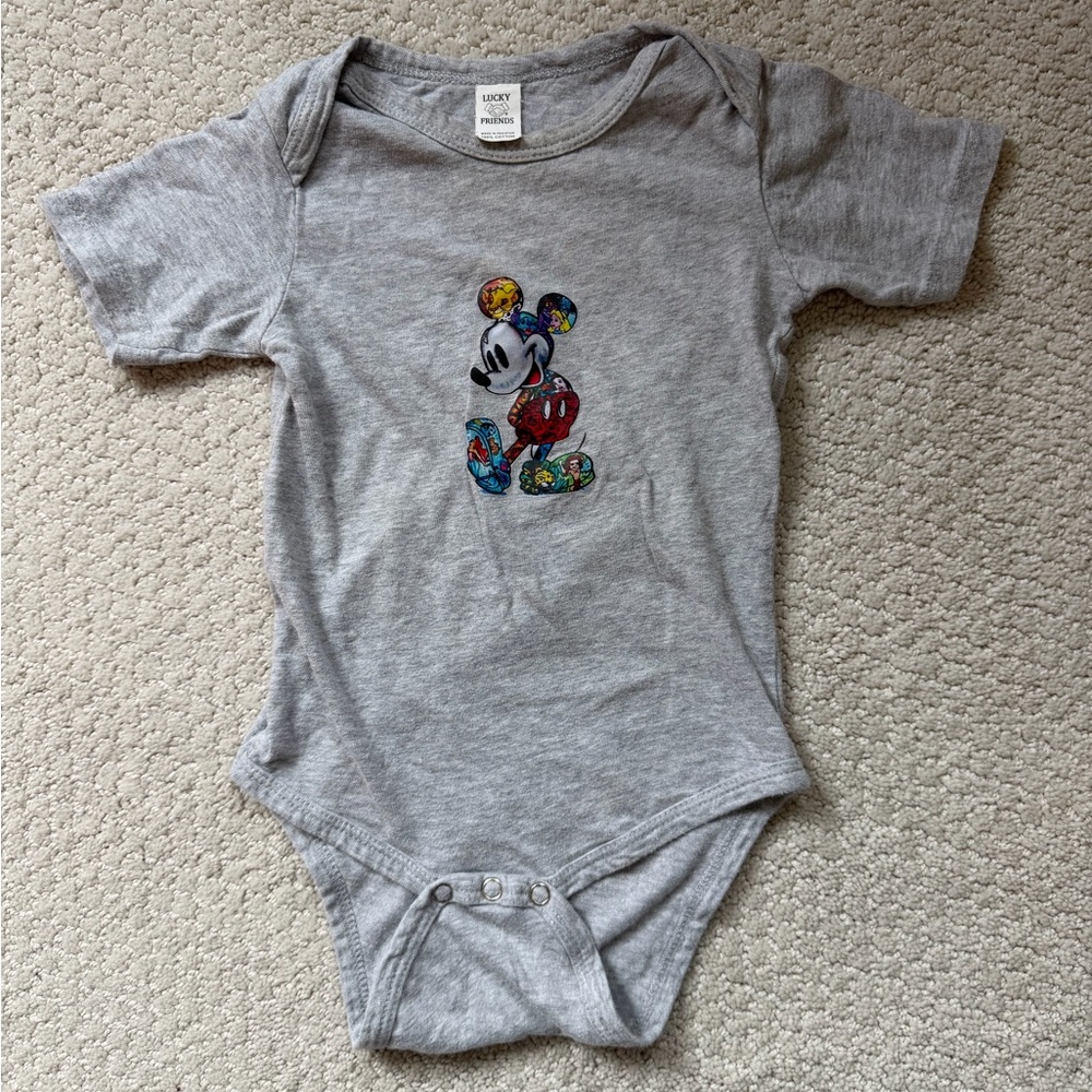 Lucky Brand Gray Kids Bodysuit with Colorful Mickey Mouse